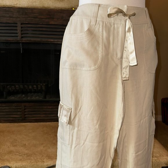 White House Black Market Pants - WHBM silky cargo pants with ribbon/satin trim NWOT